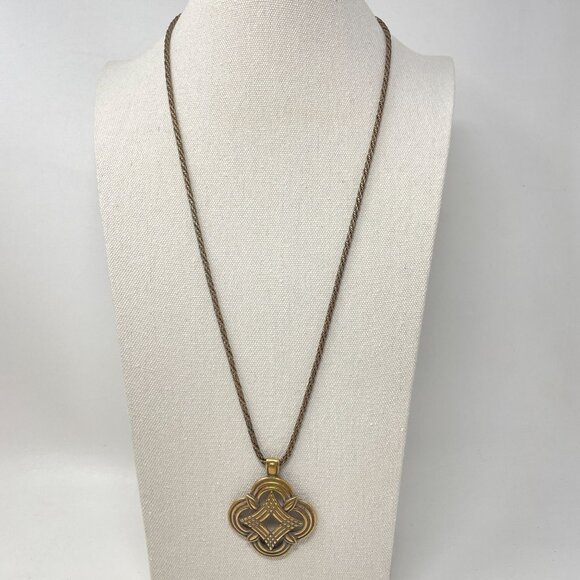Vintage Monet Gold-Tone Braided Necklace Ornate Geometric Pendant Celtic Knot - Picture 1 of 9